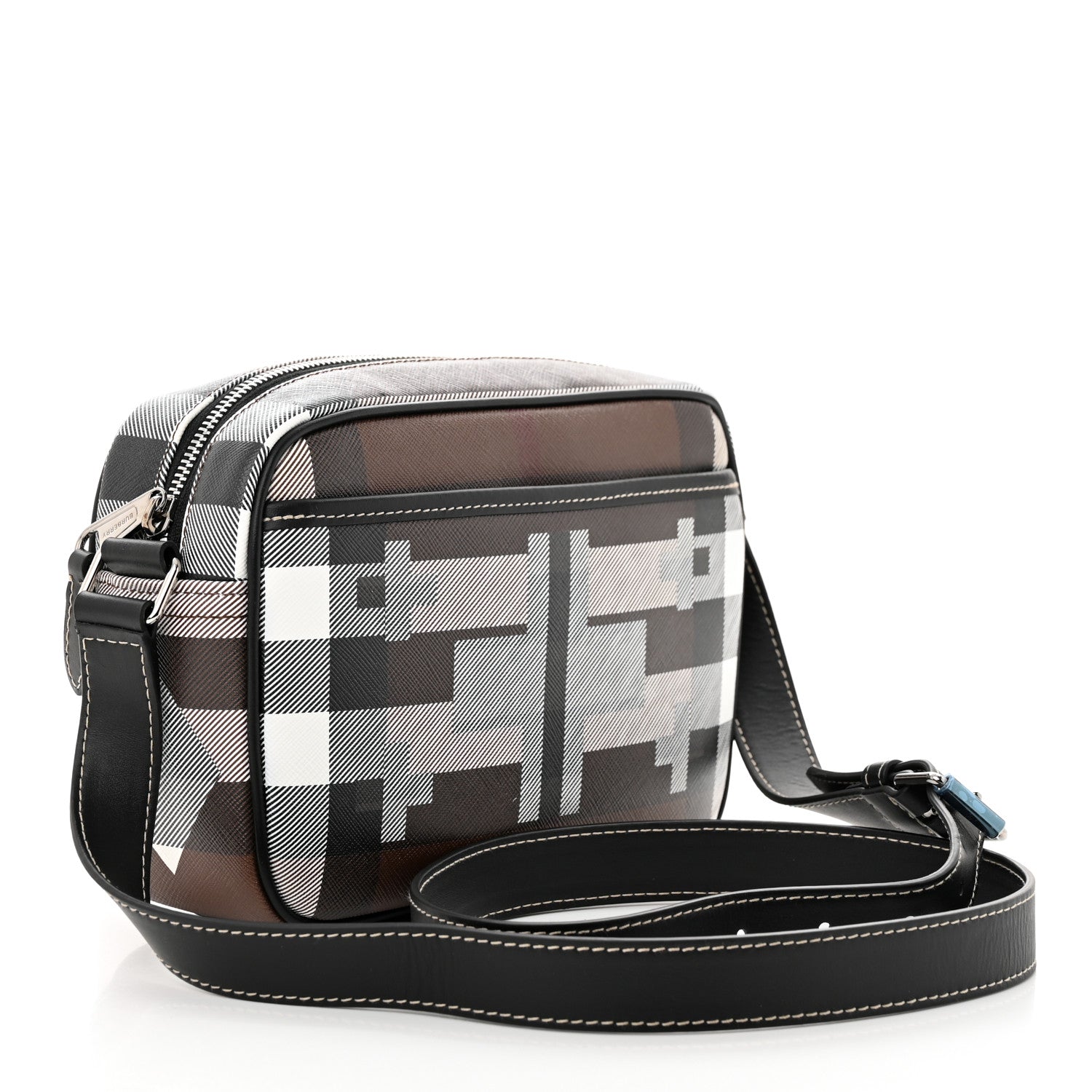 Burberry E-Canvas Calfskin Geometric Check Paddy Messenger Dark Birch Brown White 3 of 9