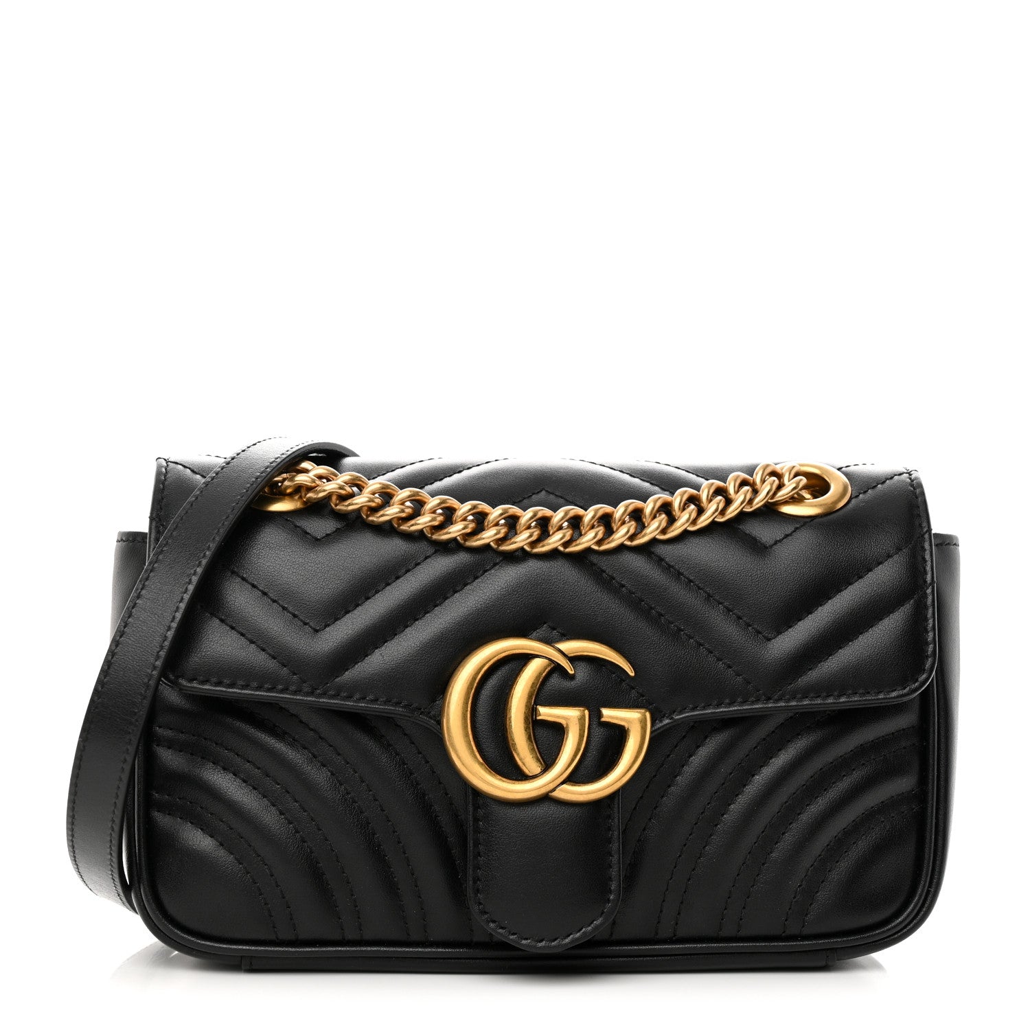 Gucci Calfskin Matelasse Mini GG Marmont Shoulder Bag Black 1 of 10