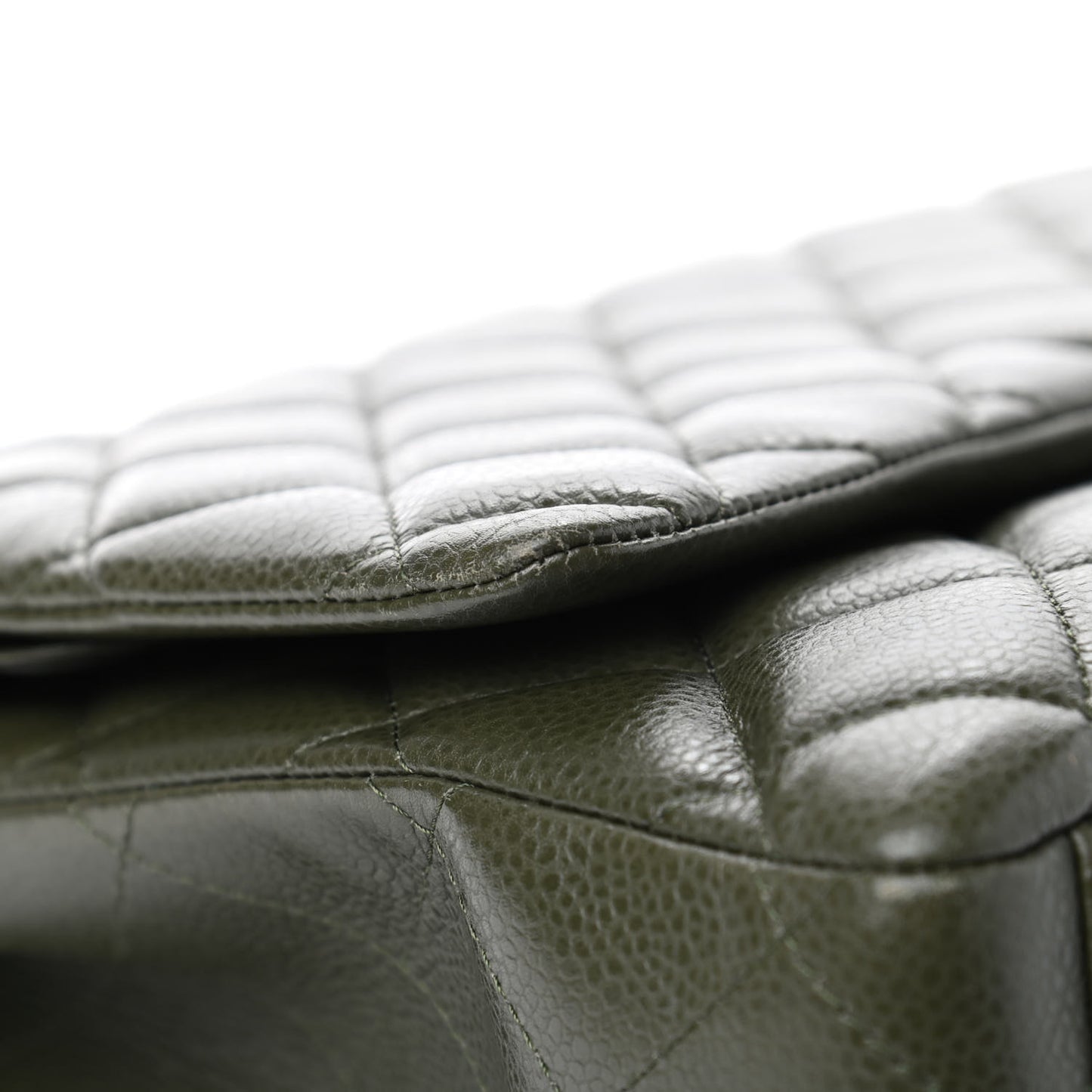Caviar Quilted Maxi Double Flap Dark Green