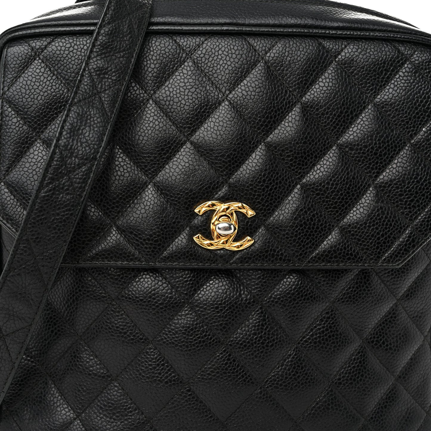 Caviar Quilted Flap Shoulder Bag Black