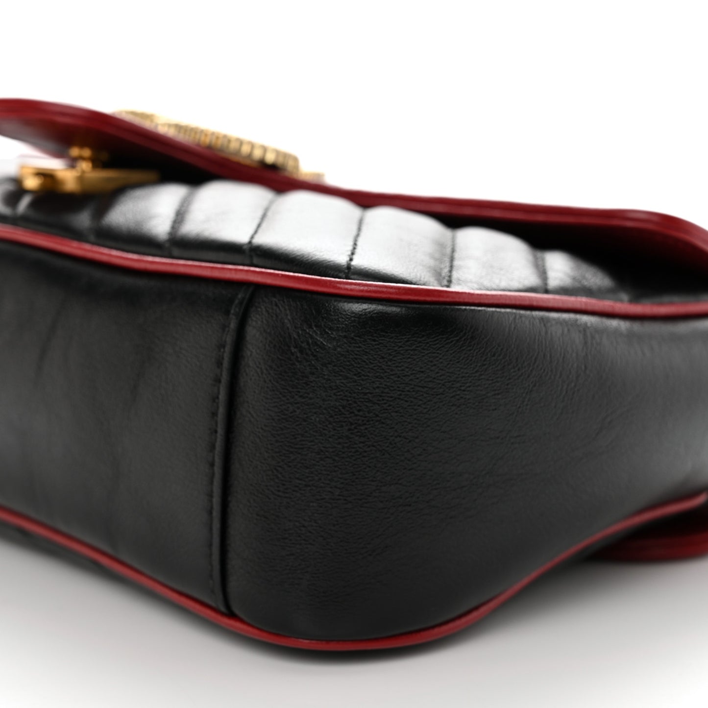 Vintage Effect Calfskin Matelasse Diagonal Small Torchon GG Marmont Shoulder Bag Black Romantic Cherry