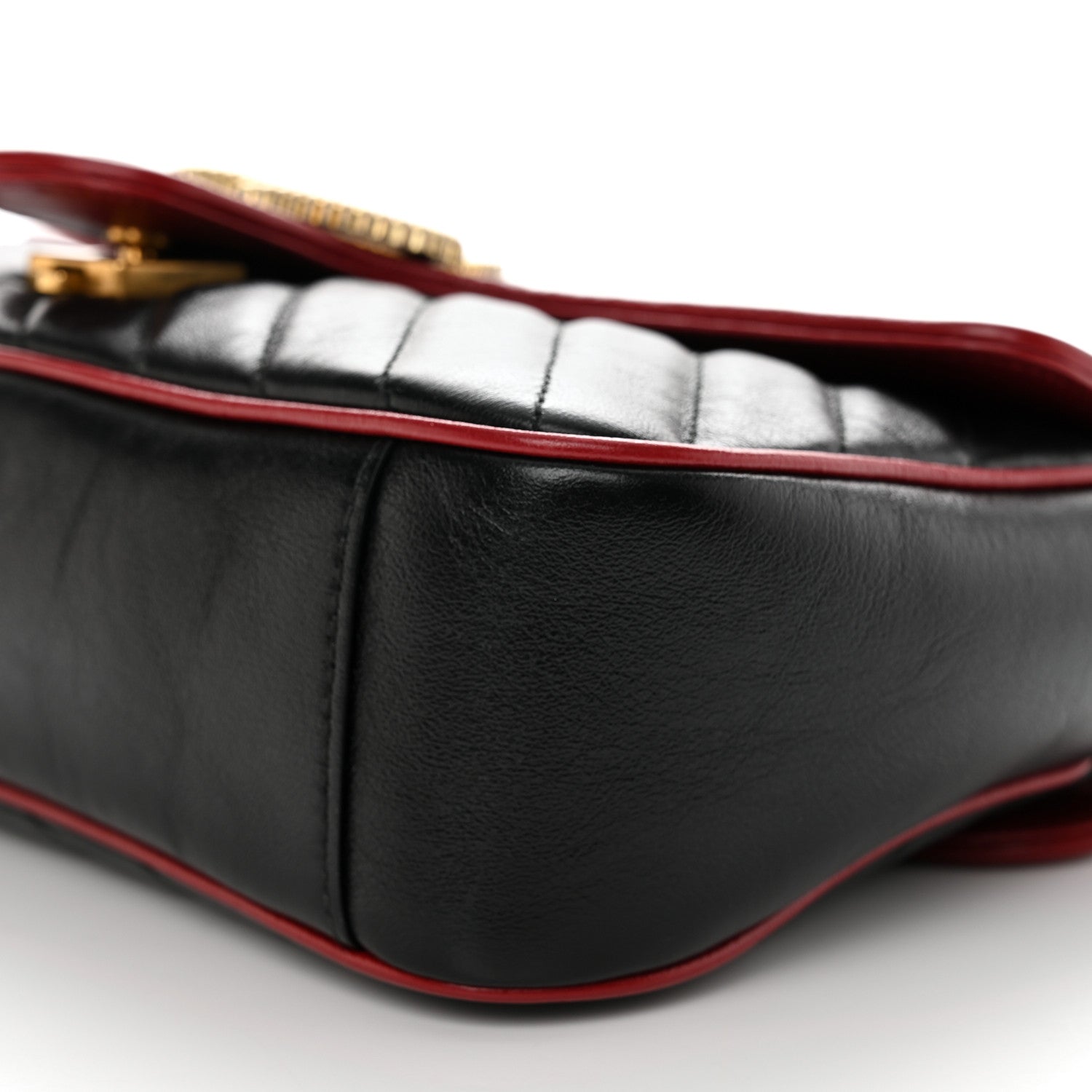 Gucci Vintage Effect Calfskin Matelasse Diagonal Small Torchon GG Marmont Shoulder Bag Black Romantic Cherry 10 of 10