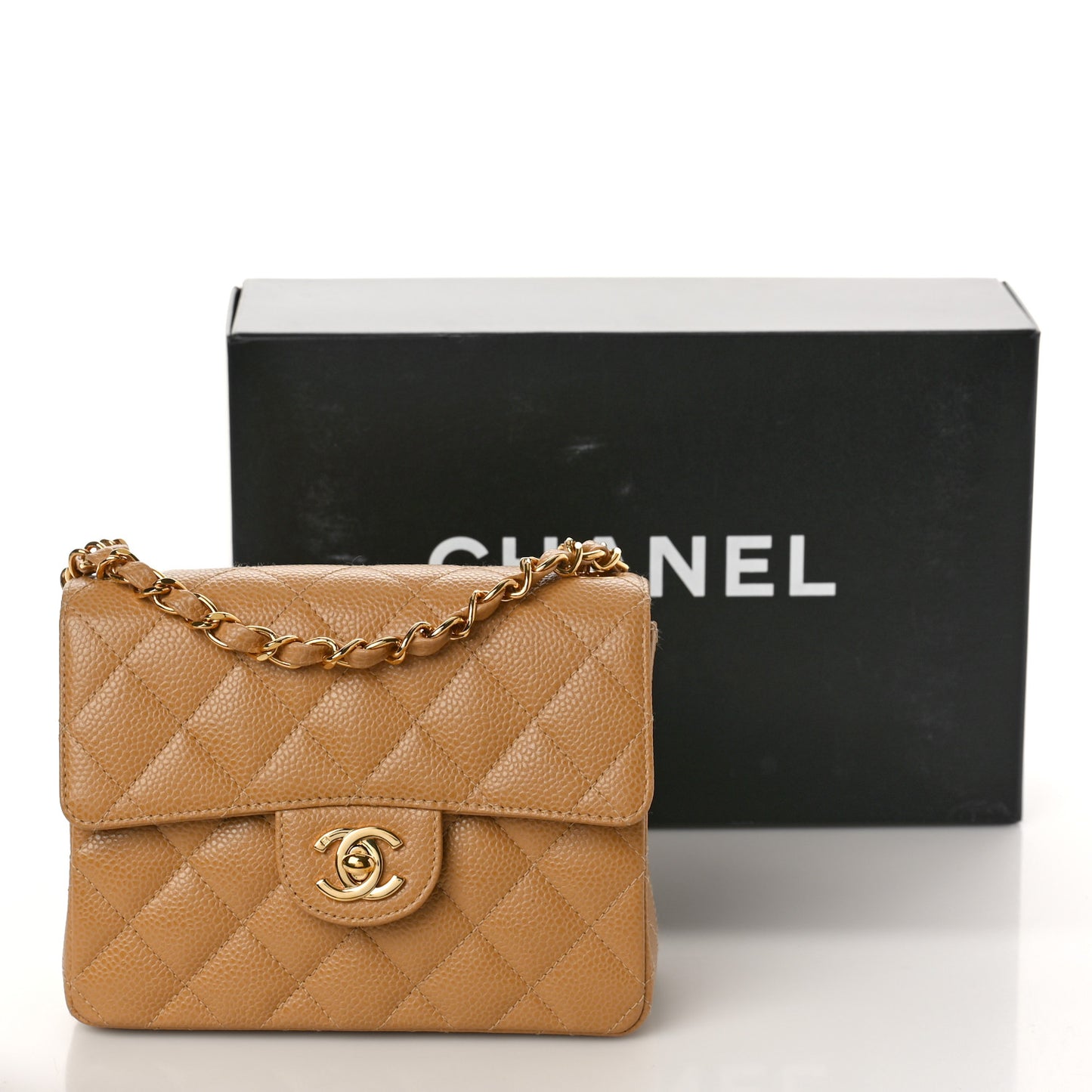 Caviar Quilted Mini Square Flap Beige