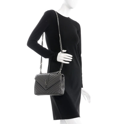 Saint Laurent Sheepskin Matelasse Chevron Monogram Medium College Bag Asphalt 2 of 8