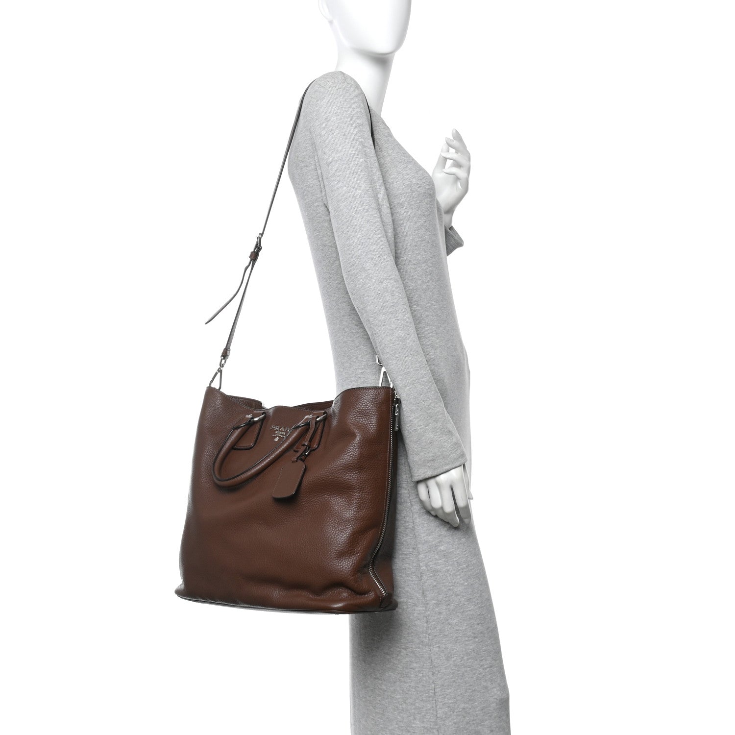 Prada Vitello Phenix Side Zip Shopping Tote Bruciato 2 of 11