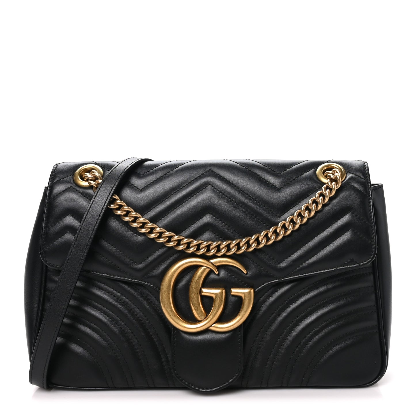 Calfskin Matelasse Medium GG Marmont Shoulder Bag Black