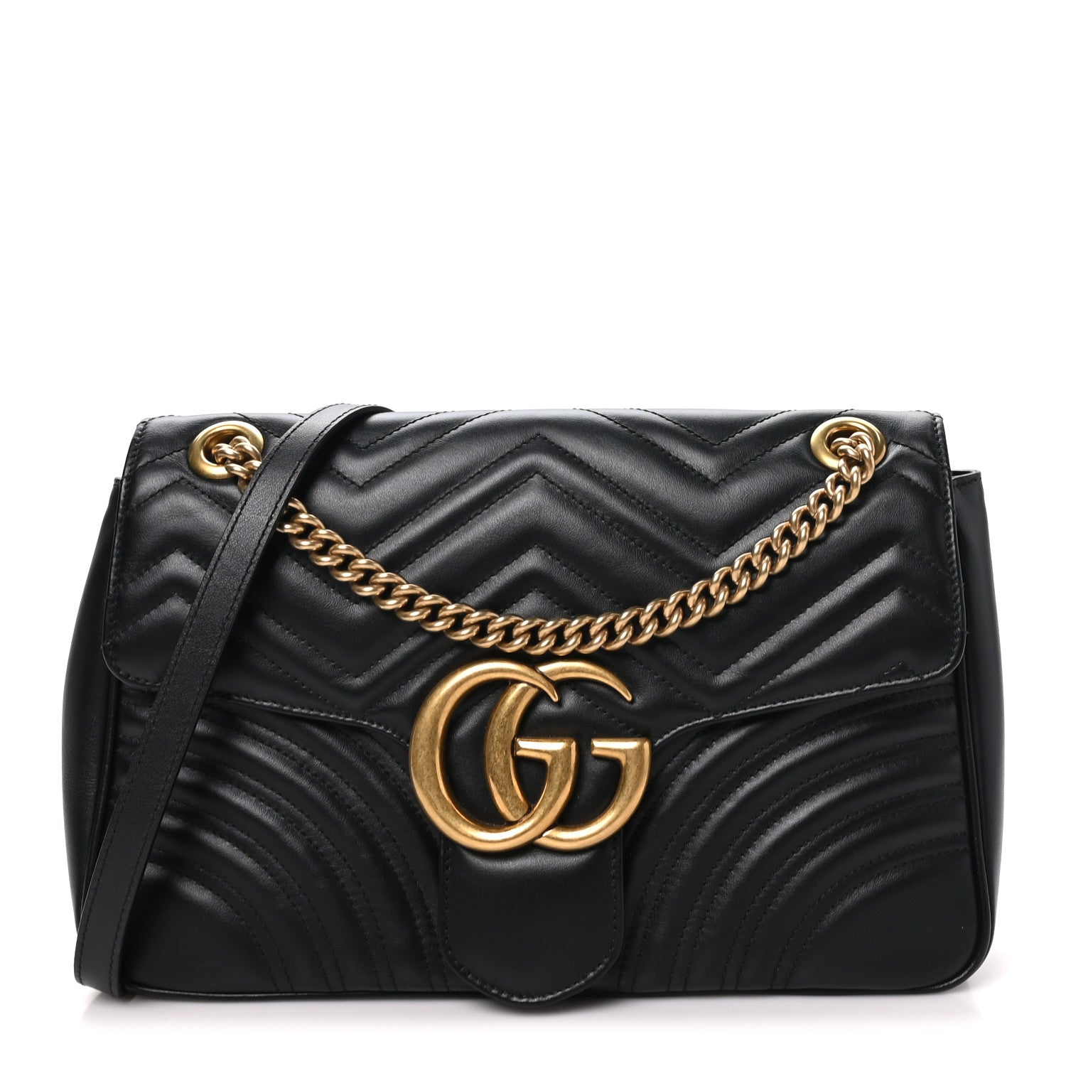 Gucci Calfskin Matelasse Medium GG Marmont Shoulder Bag Black 1 of 9