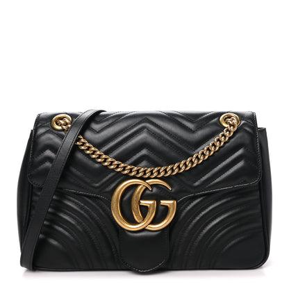 Gucci Calfskin Matelasse Medium GG Marmont Shoulder Bag Black 1 of 9