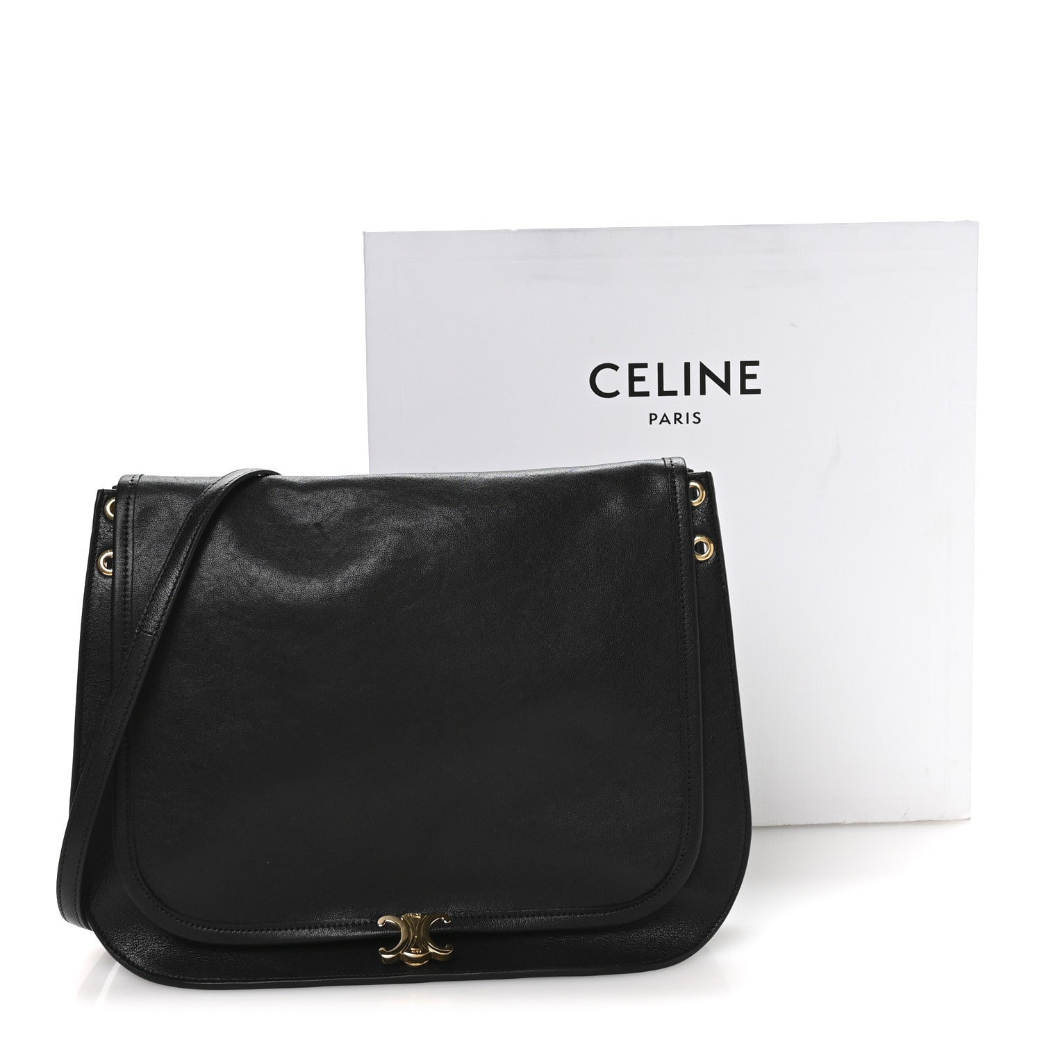 Celine Shiny Lambskin Soft Triomphe Besace Bag Black 11 of 11