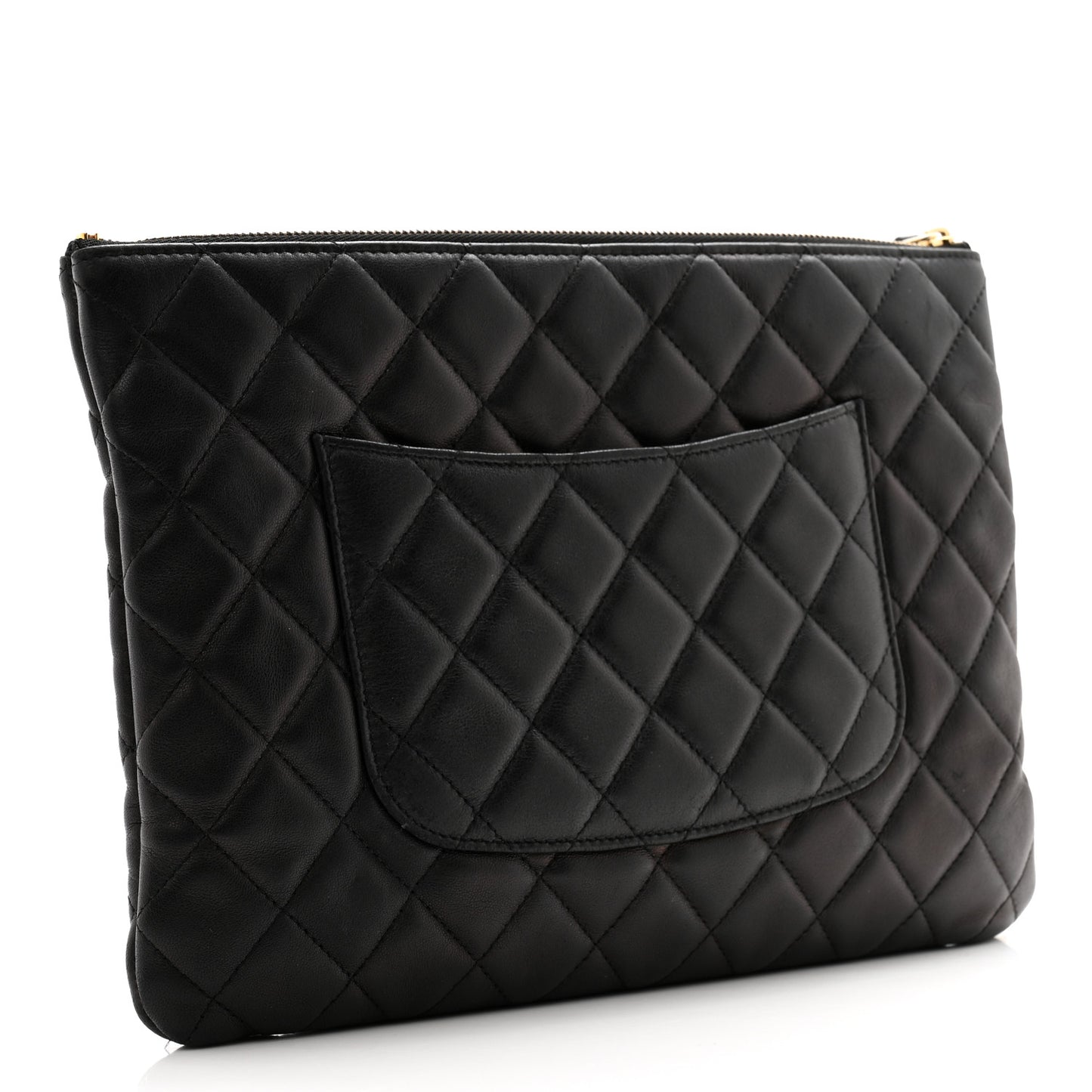 Lambskin Quilted Egyptian Amulet Zipped Pouch Black