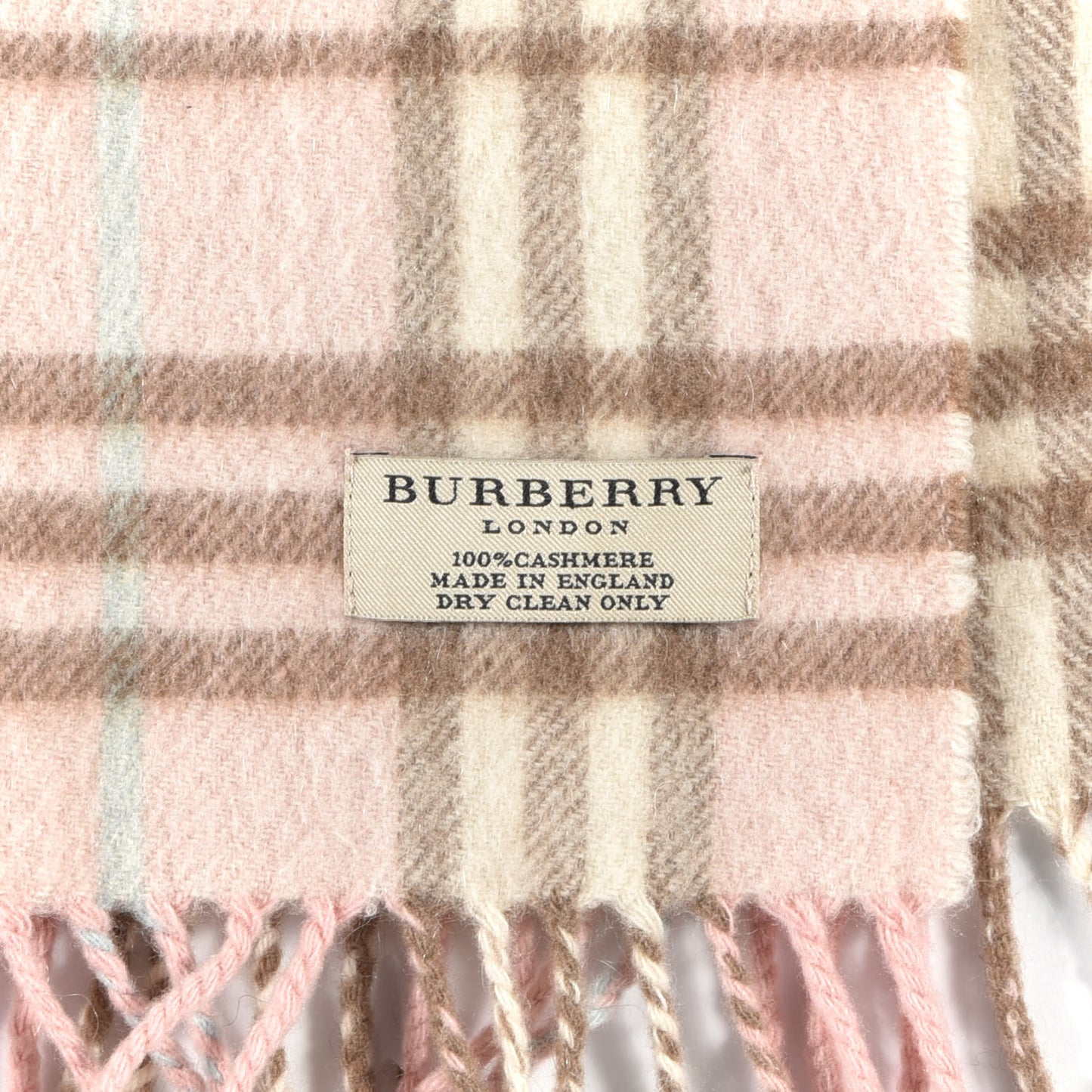 Cashmere Vintage Check Fringe Scarf Pink