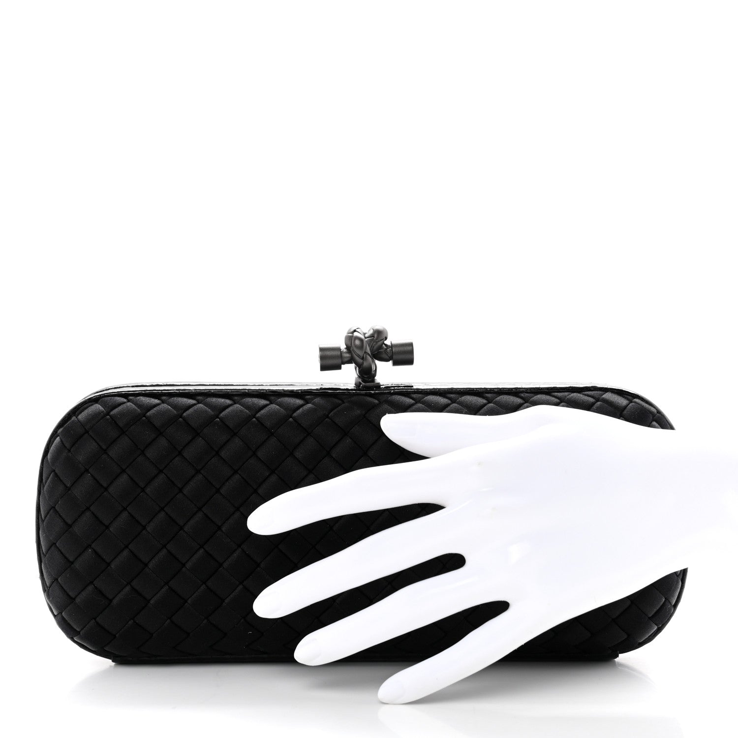 Bottega Veneta Satin Ayers Intreccio Impero Stretch Knot Clutch Black 2 of 6