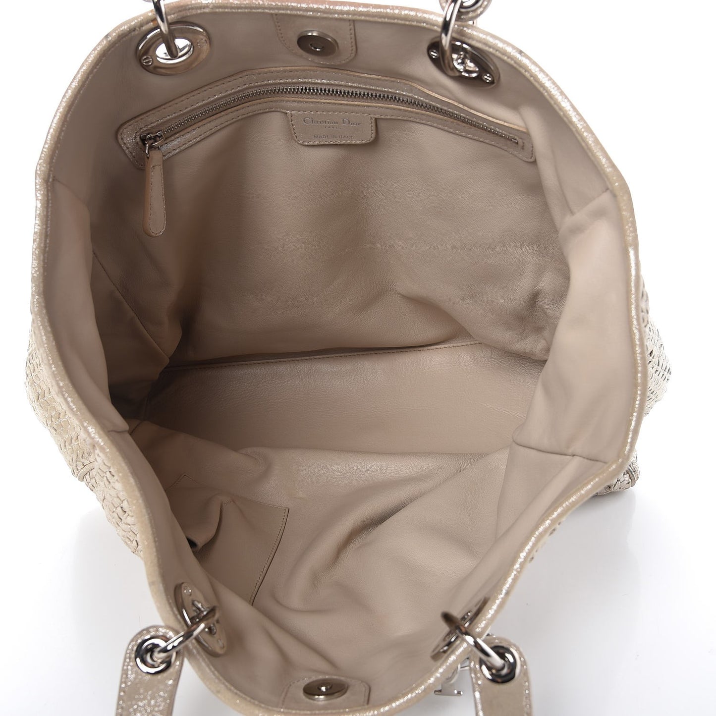 Metallic Suede Woven Lady Dior Shopping Tote Gold