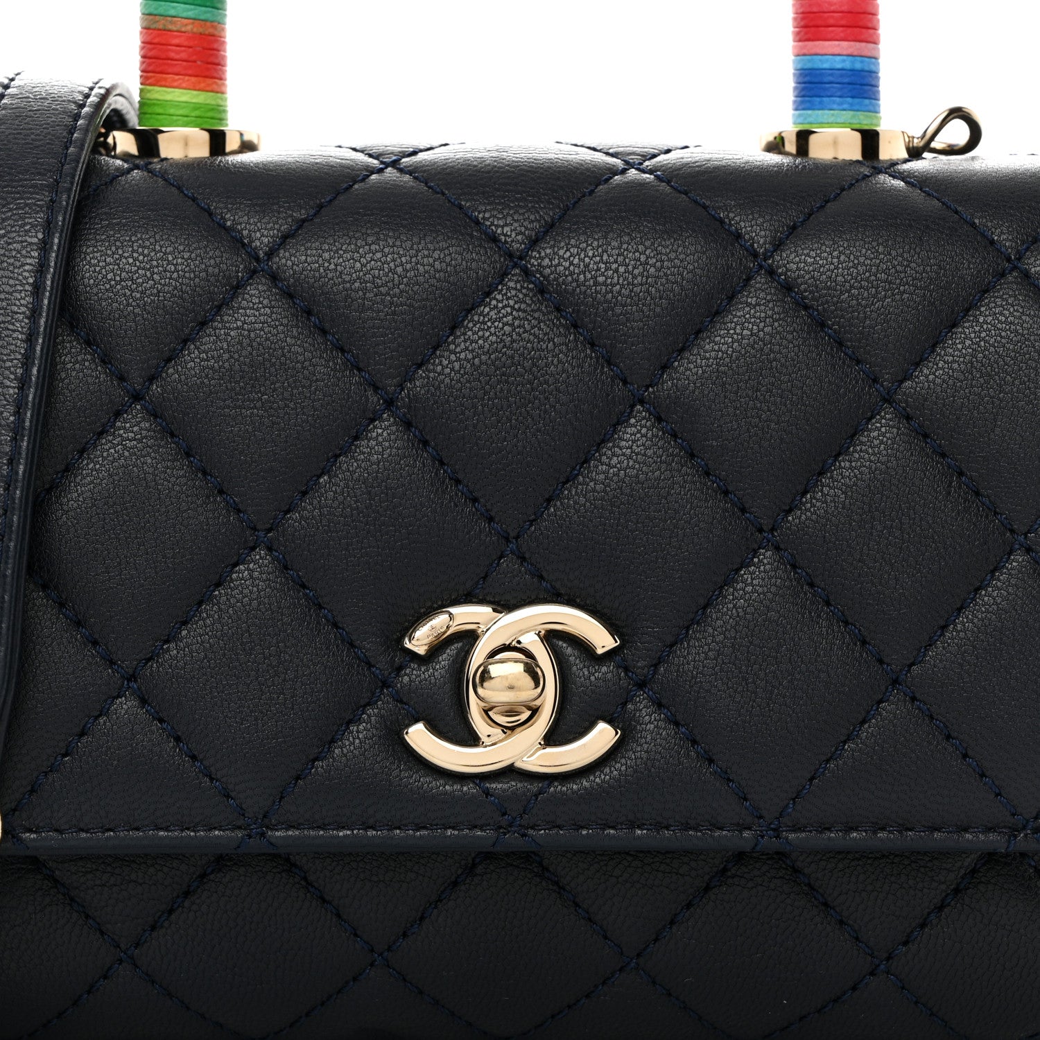 Chanel Goatskin Quilted Extra Mini Rainbow Coco Handle Flap Navy Blue 8 of 10