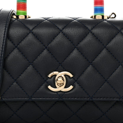 Chanel Goatskin Quilted Extra Mini Rainbow Coco Handle Flap Navy Blue 8 of 10