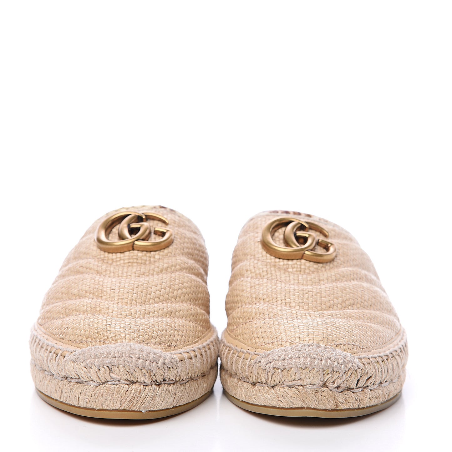 Straw Elaphe Matelasse GG Marmont Espadrille Slippers 37 Natural Cream Brown