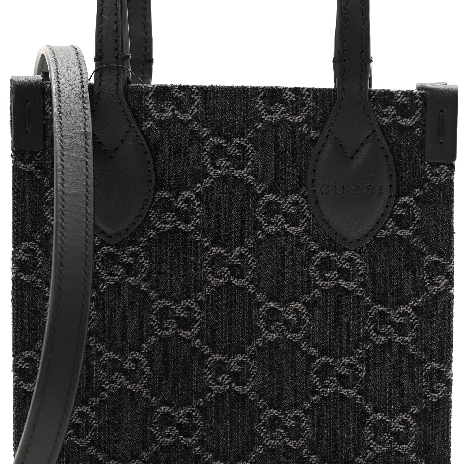 Gucci Denim Cuoio Harness GG Monogram Mini Ophidia Tote Bag Black Medium Grey 8 of 10