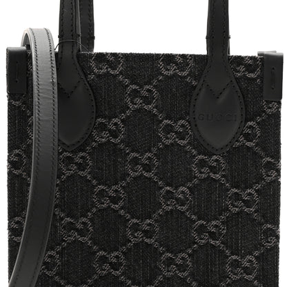 Gucci Denim Cuoio Harness GG Monogram Mini Ophidia Tote Bag Black Medium Grey 8 of 10
