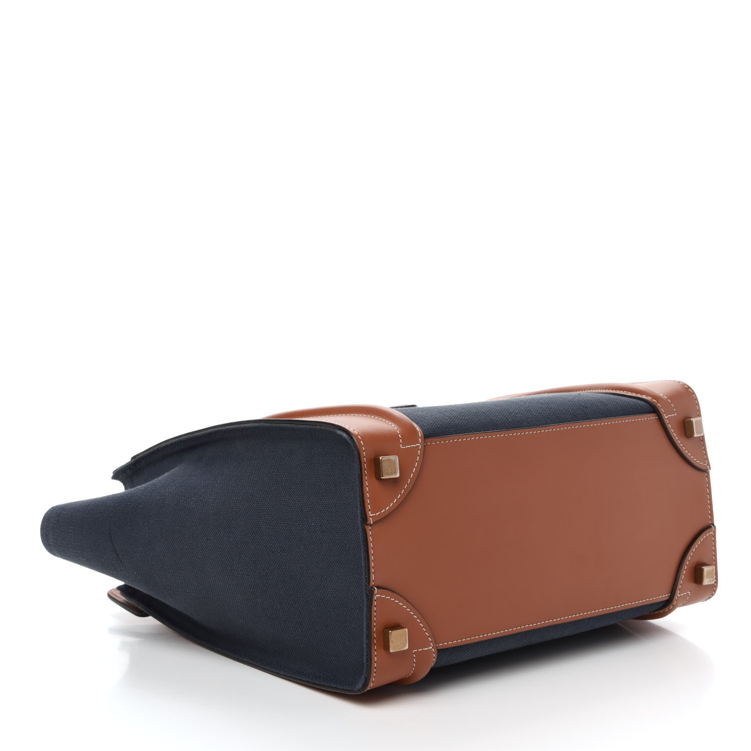 Celine Textile Smooth Calfskin Micro Luggage Navy Tan 4 of 10