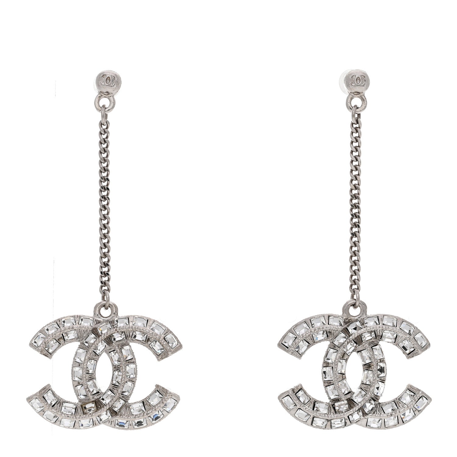 Chanel Baguette Crystal CC Drop Earrings Silver 1 of 5