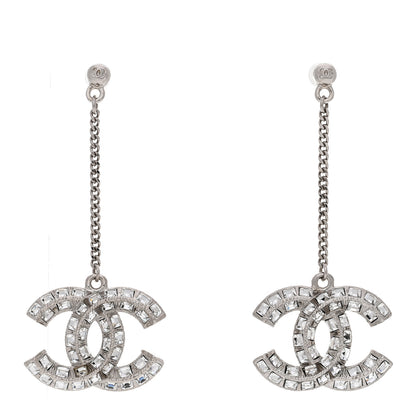 Chanel Baguette Crystal CC Drop Earrings Silver 1 of 5