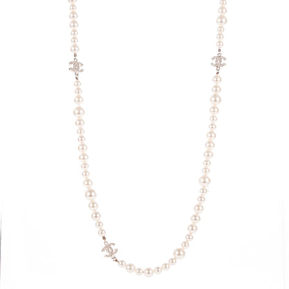 Chanel Graduated Pearl Crystal CC Long Necklace Gold 3 of 5