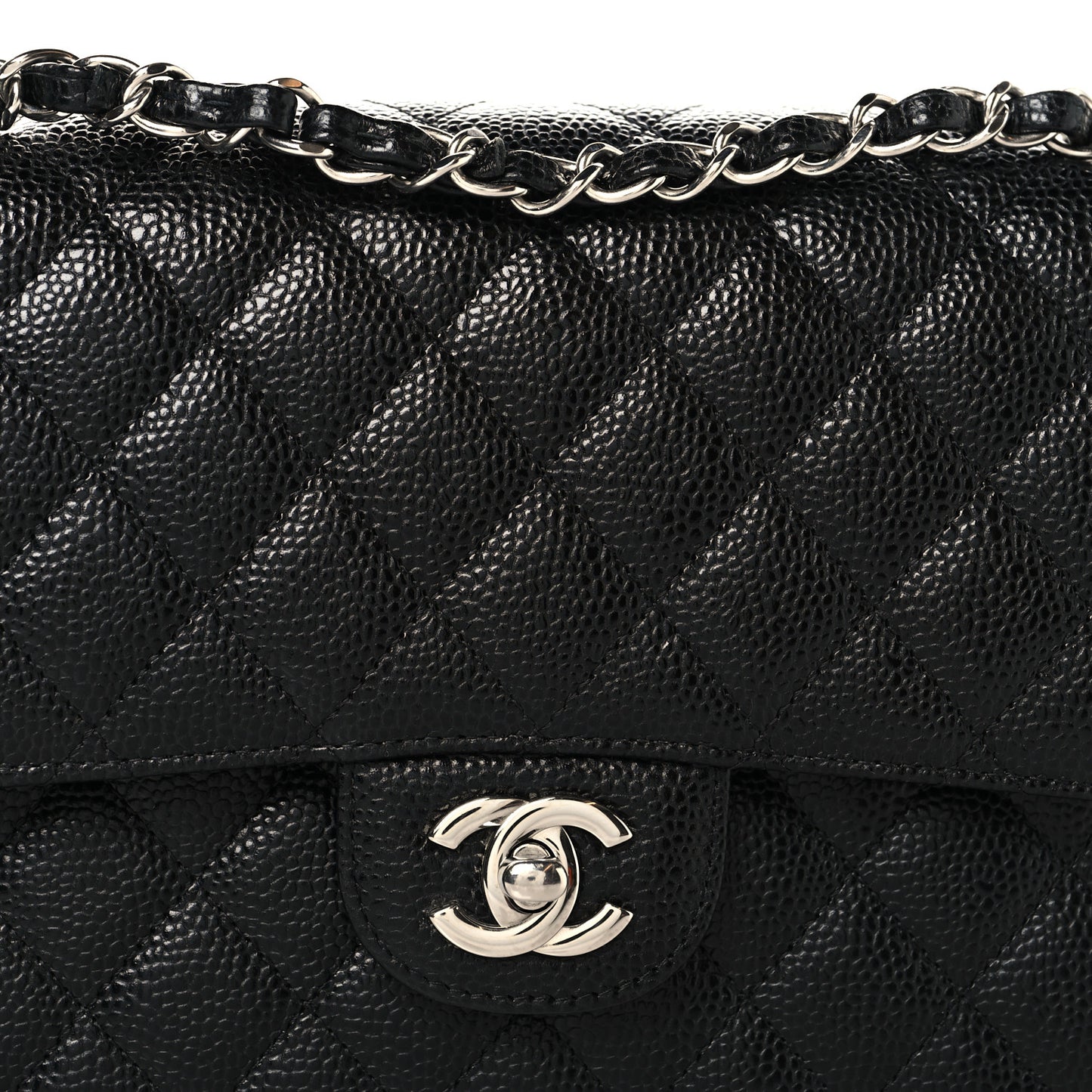 Caviar Quilted Medium Double Flap Black