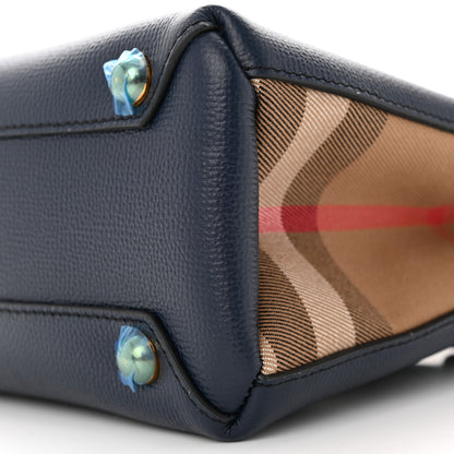 Burberry Grainy Calfskin House Check Small Banner Tote Ink Blue 11 of 13