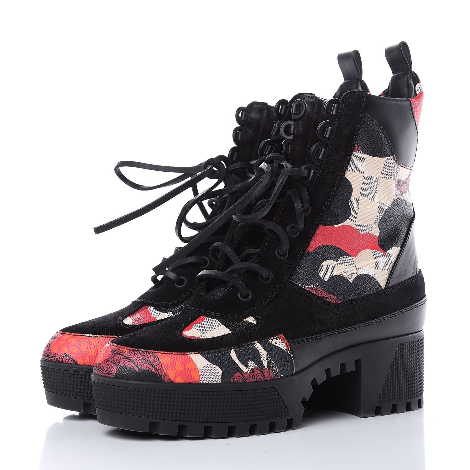 Louis Vuitton Suede Calfskin Damier Azur Overcloud Laureate Platform Desert Boots 38.5 Black 3 of 7
