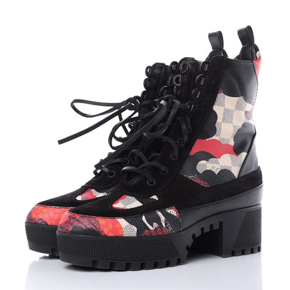 Louis Vuitton Suede Calfskin Damier Azur Overcloud Laureate Platform Desert Boots 38.5 Black 3 of 7