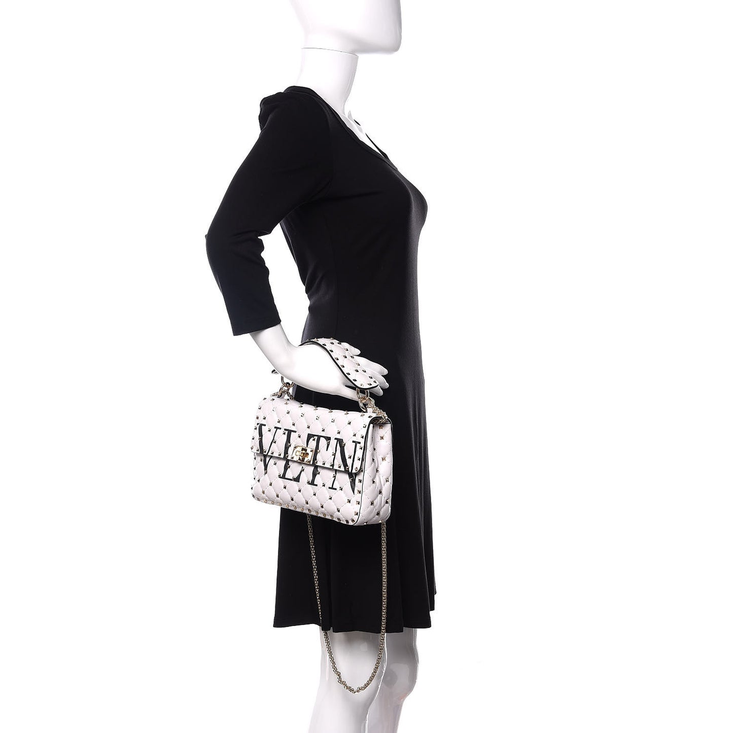 Lambskin VLTN Print Medium Rockstud Spike Shoulder Bag Optic White Black