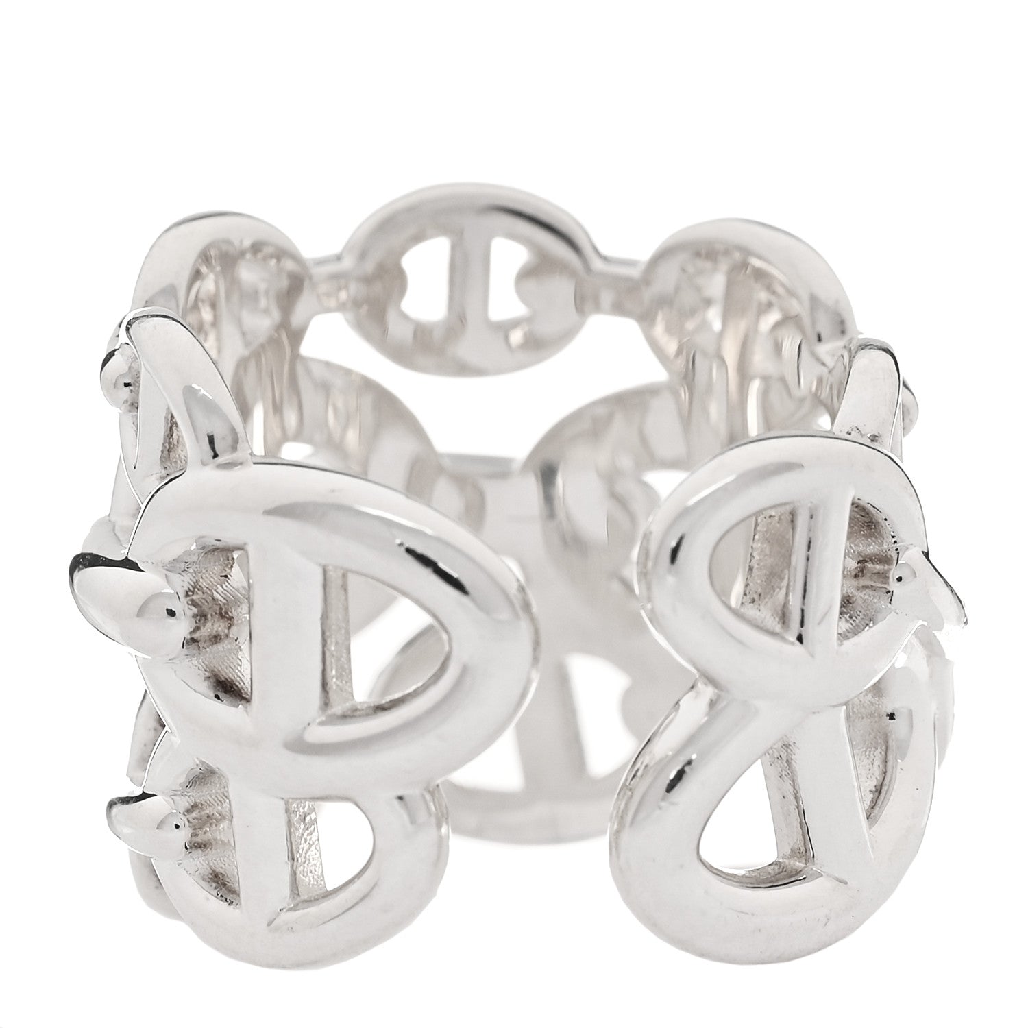 Hermes Sterling Silver GM Chaine d'ncre Enchainee Band Ring 53 6.25 3 of 6