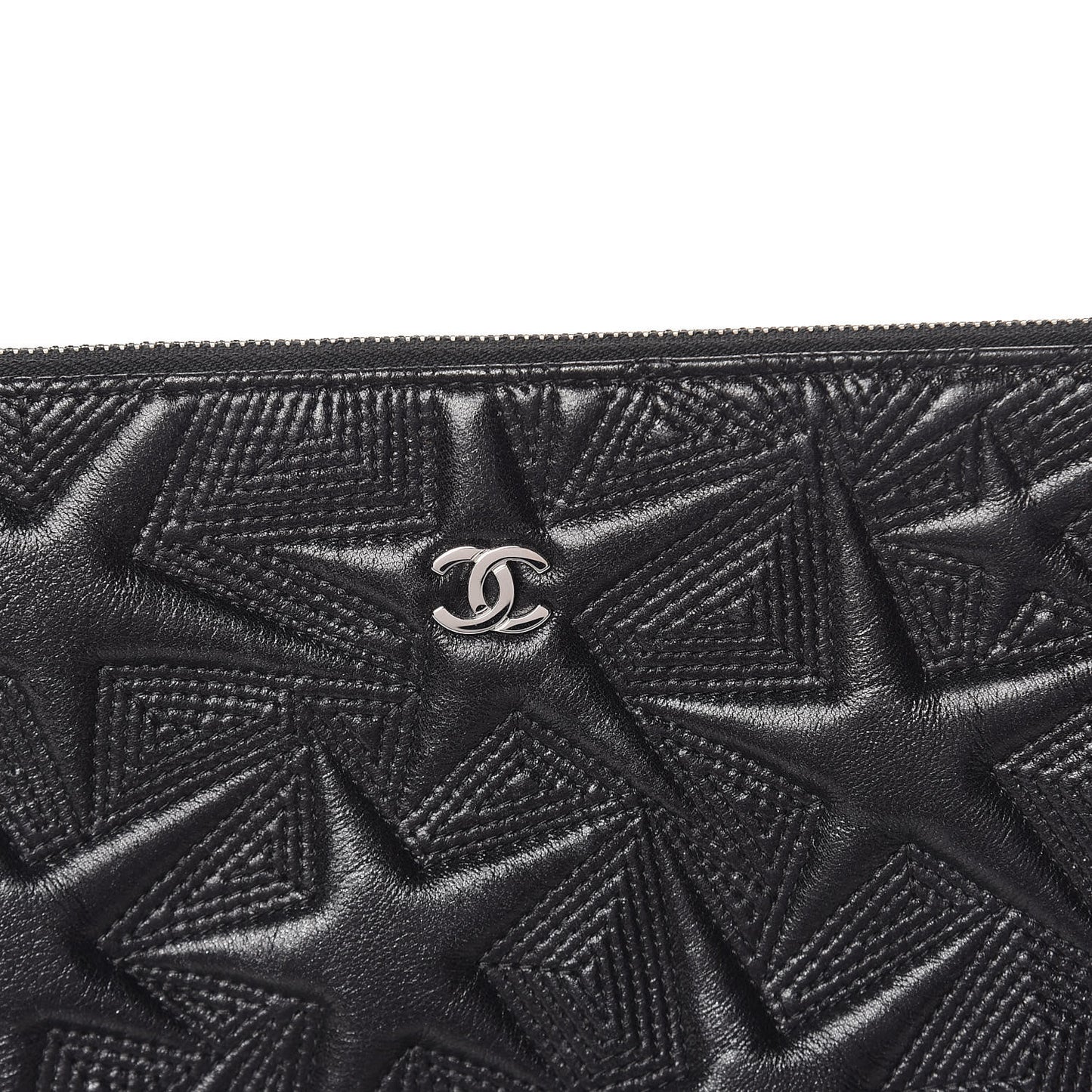 Metallic Lambskin Star Embossed Large Cosmetic Pouch Black