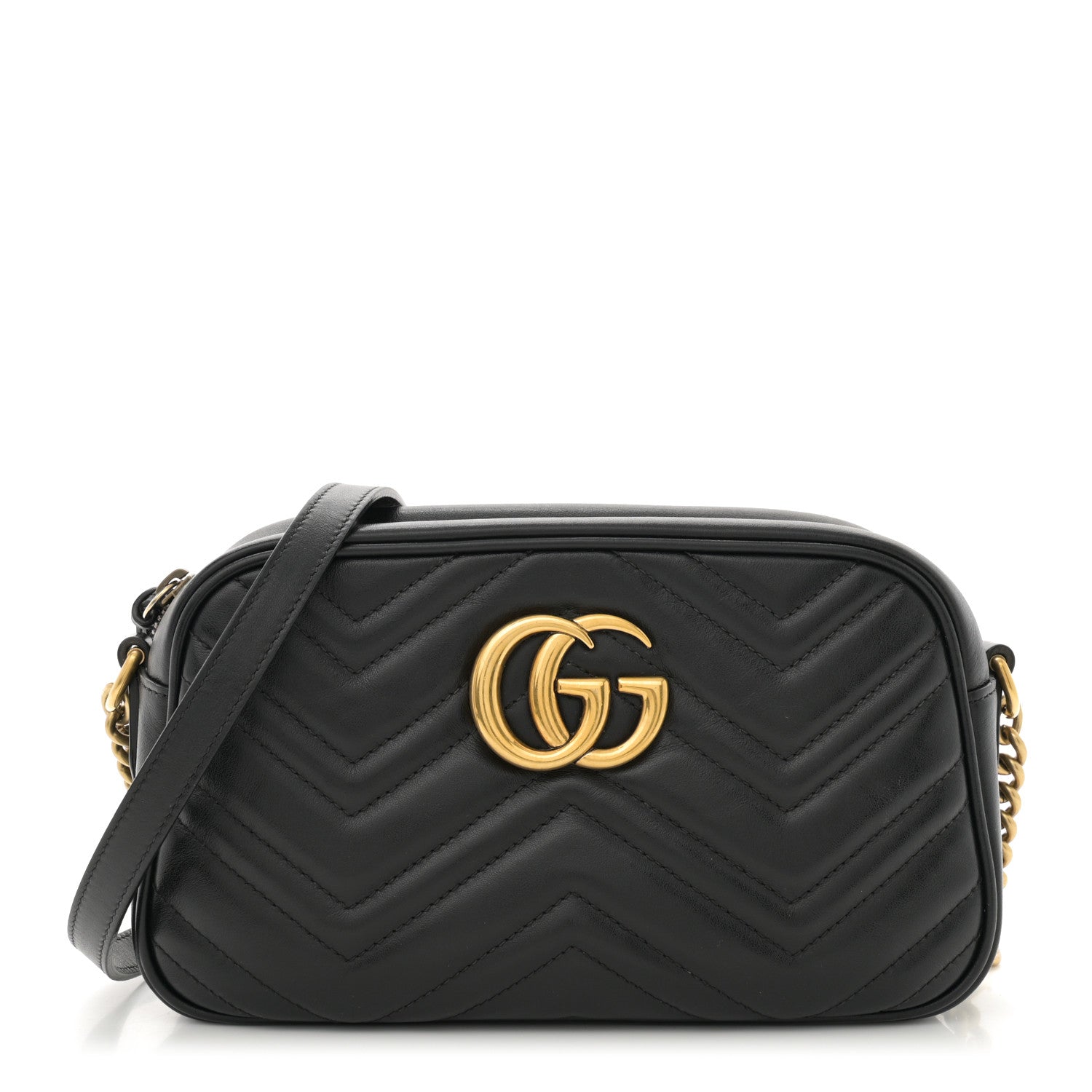 Gucci Calfskin Matelasse Small GG Marmont Chain Shoulder Bag Black 1 of 13