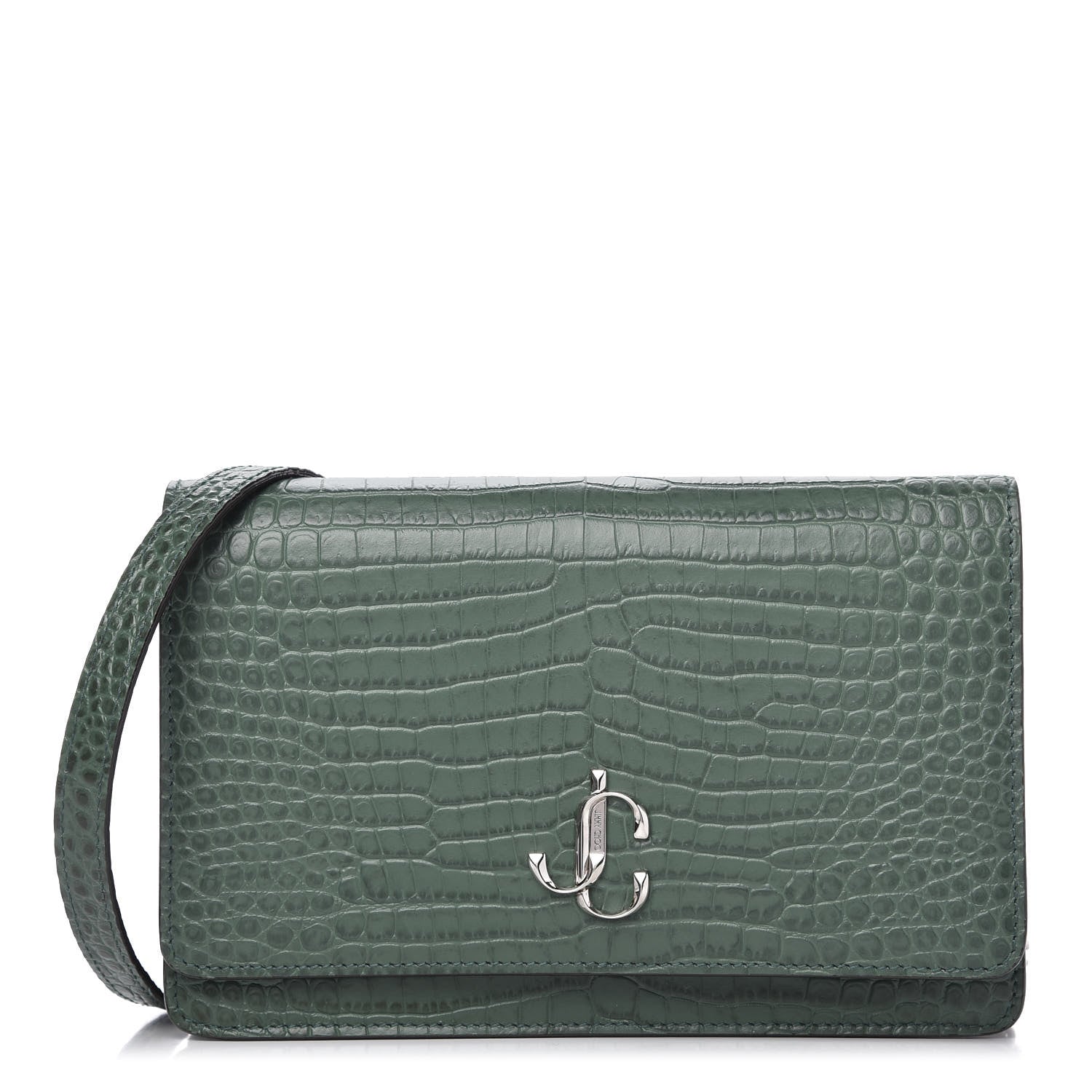 Jimmy Choo Calfskin Crocodile Embossed Palace Crossbody Green 1 of 10