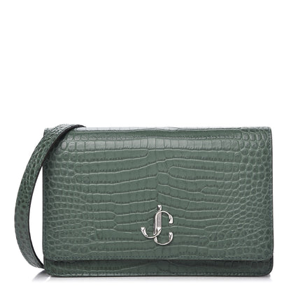 Jimmy Choo Calfskin Crocodile Embossed Palace Crossbody Green 1 of 10