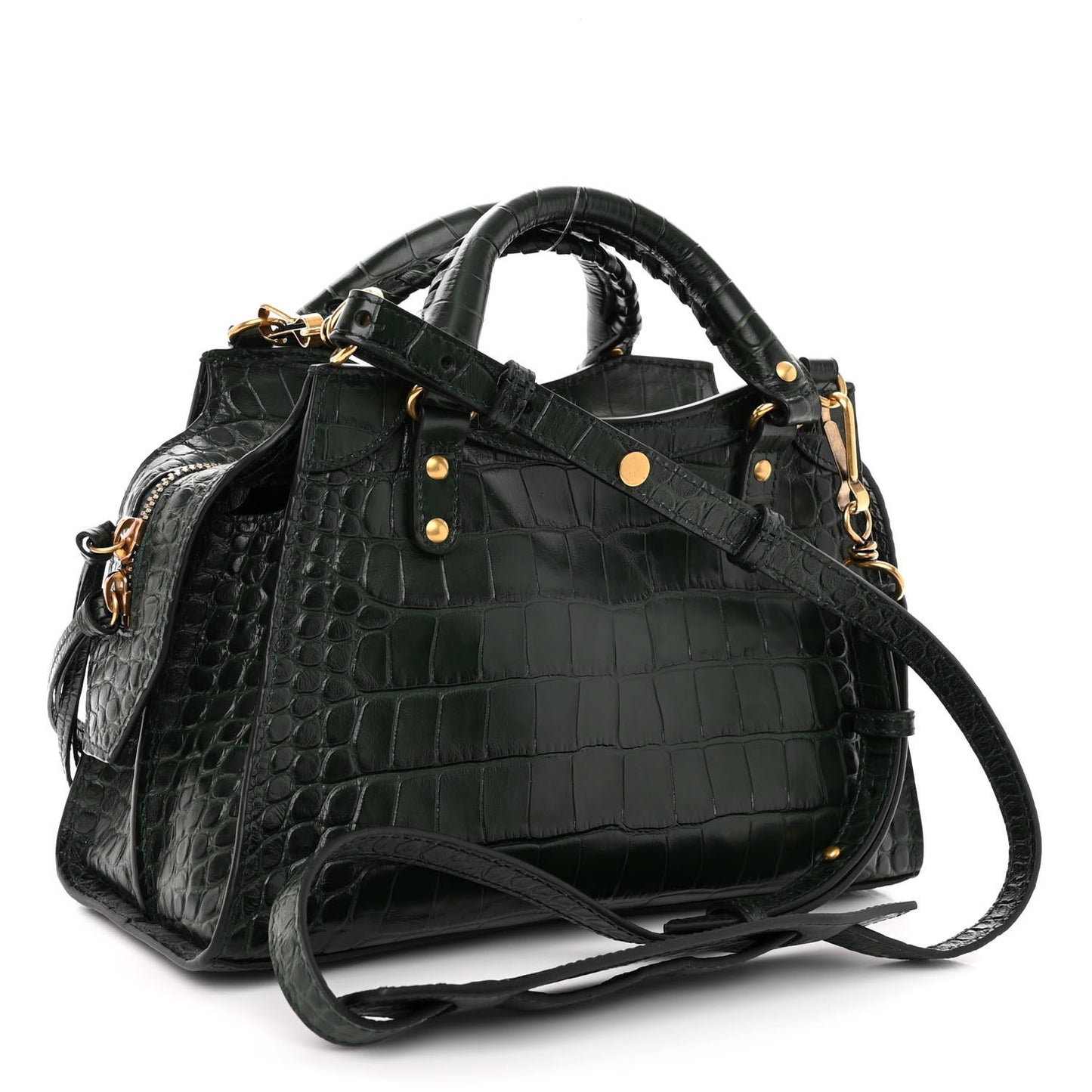 Extra Supple Calfskin Crocodile Embossed Neo Classic Hardware XS City Forest Green