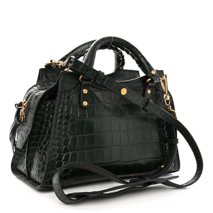 Balenciaga Extra Supple Calfskin Crocodile Embossed Neo Classic Hardware XS City Forest Green 3 of 9