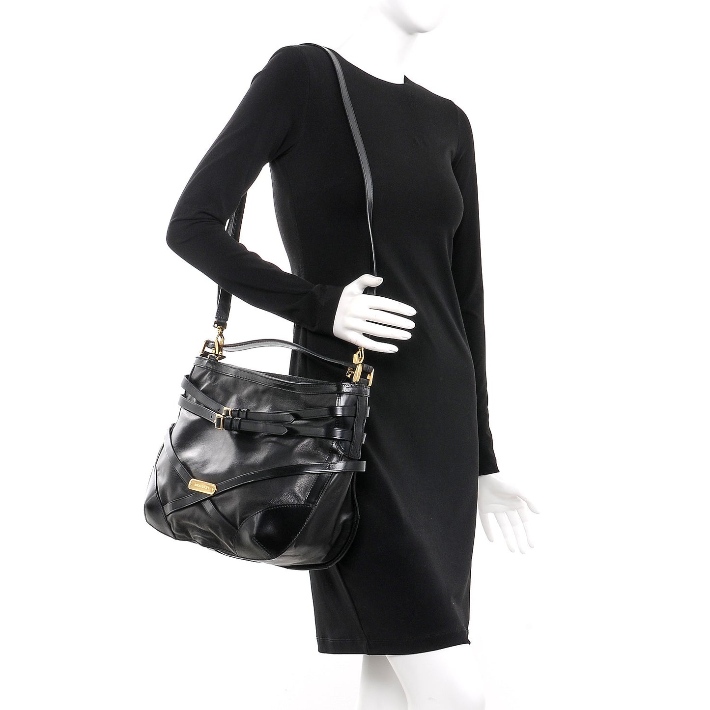 Lambskin Bridle Calfskin Small Dutton Hobo Black
