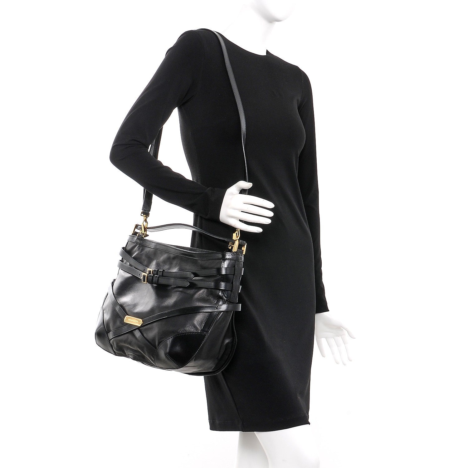 Burberry Lambskin Bridle Calfskin Small Dutton Hobo Black 2 of 8