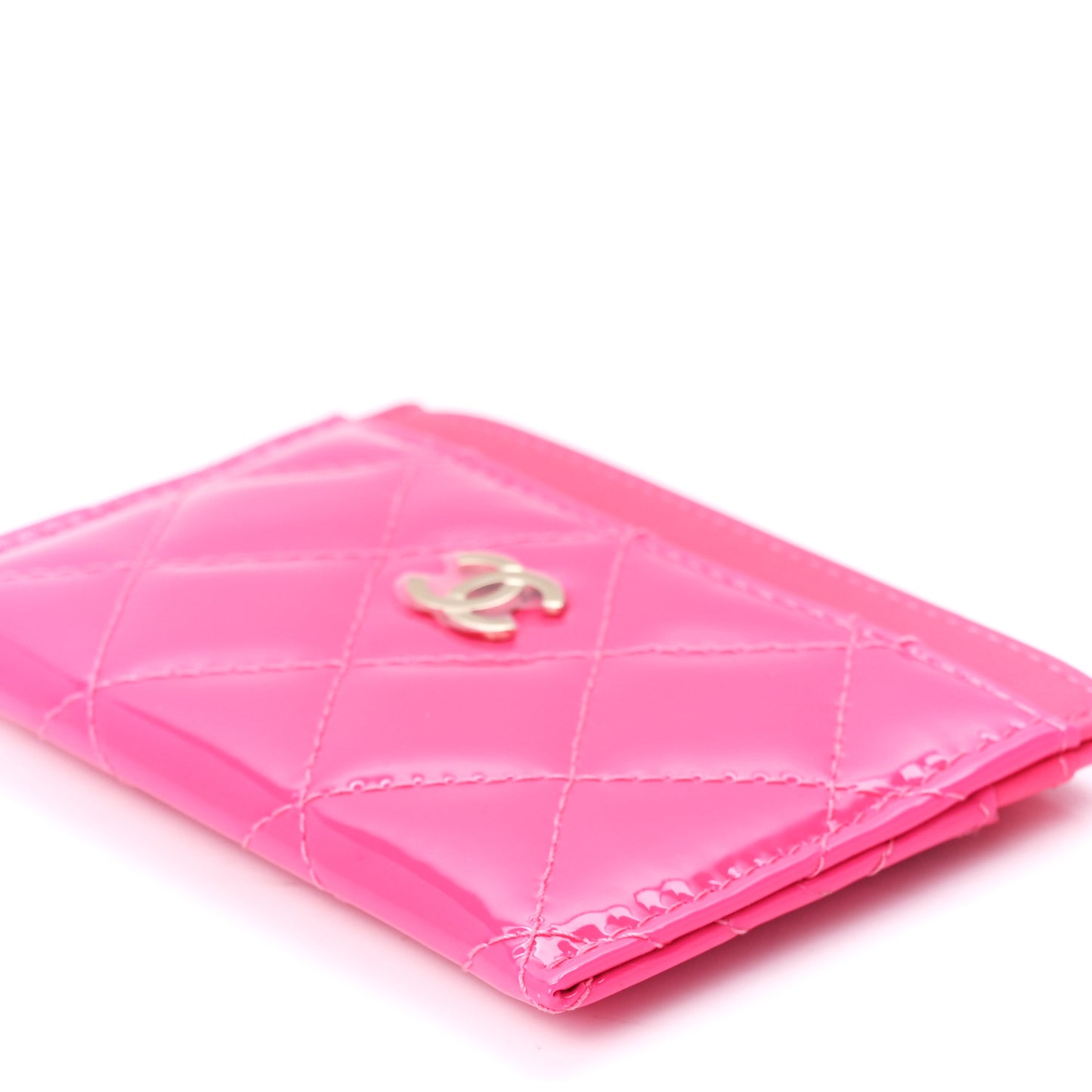 Patent Quilted Card Holder Pink