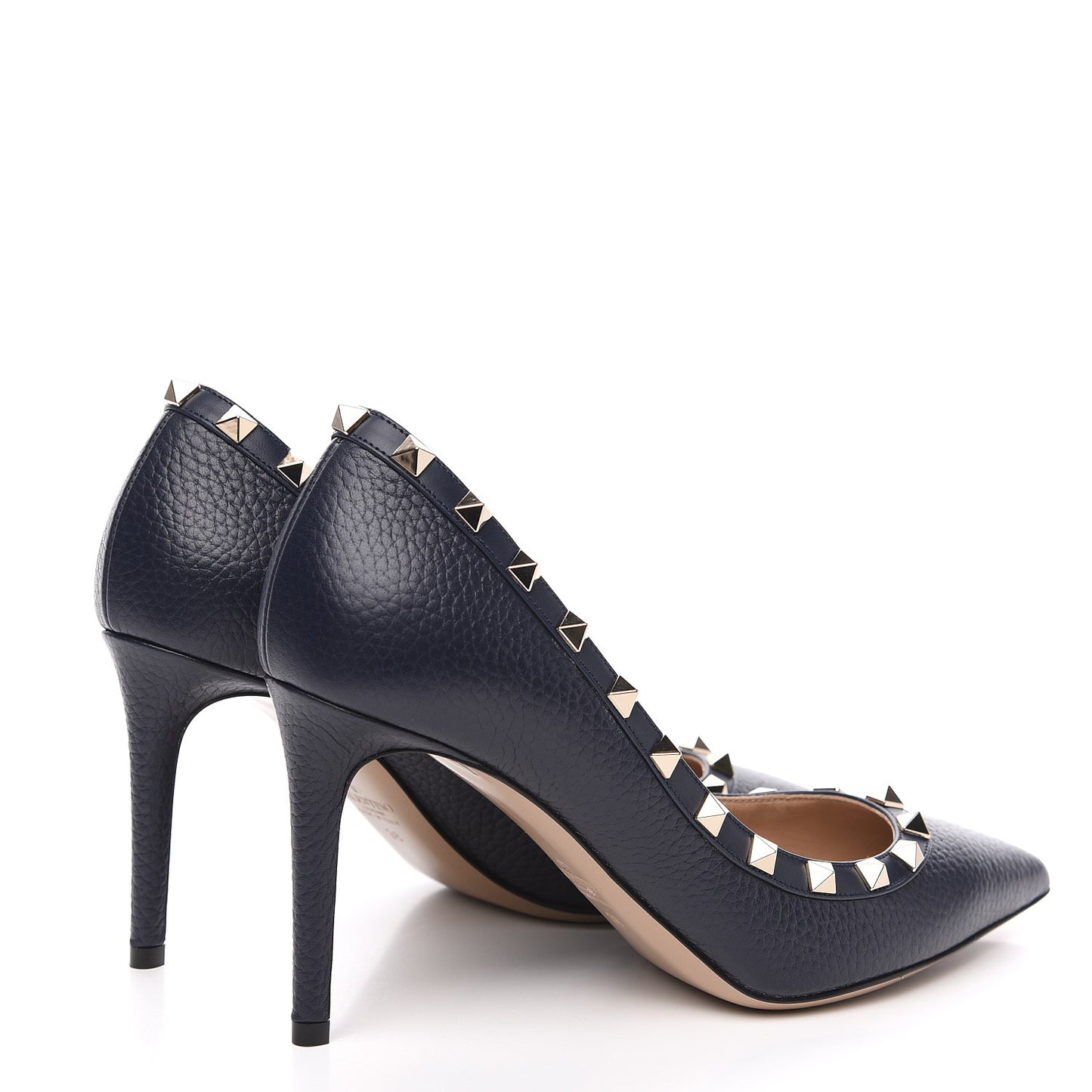Pebbled Calfskin Rockstud 85mm Pumps 38 Marine
