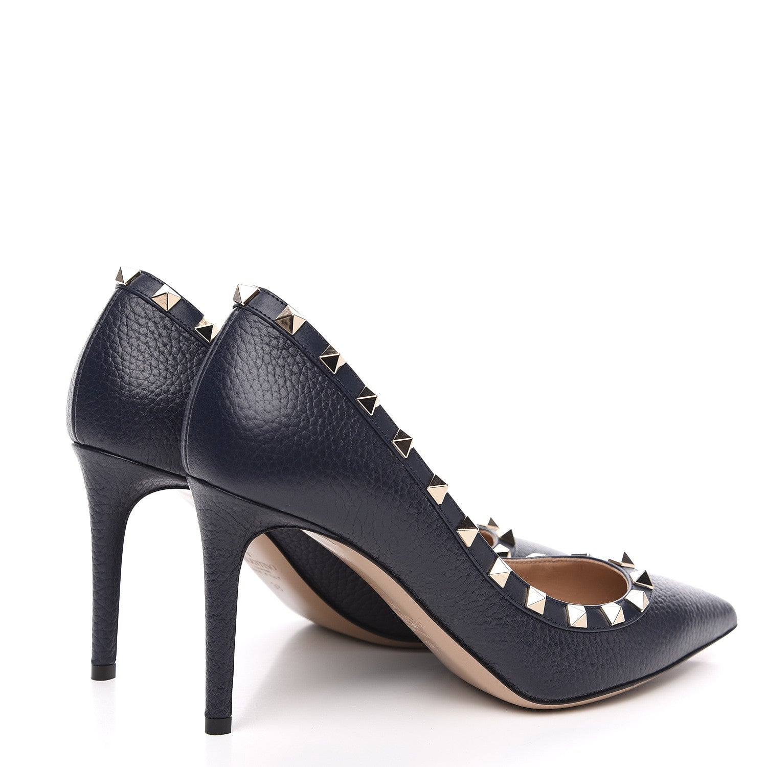 Valentino Garavani Pebbled Calfskin Rockstud 85mm Pumps 38 Marine 4 of 9