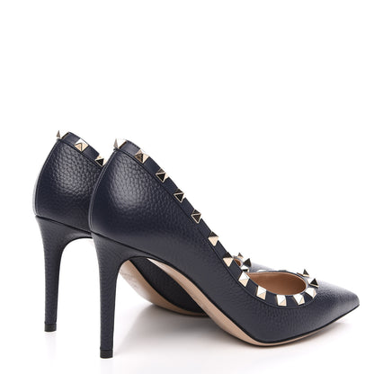 Valentino Garavani Pebbled Calfskin Rockstud 85mm Pumps 38 Marine 4 of 9