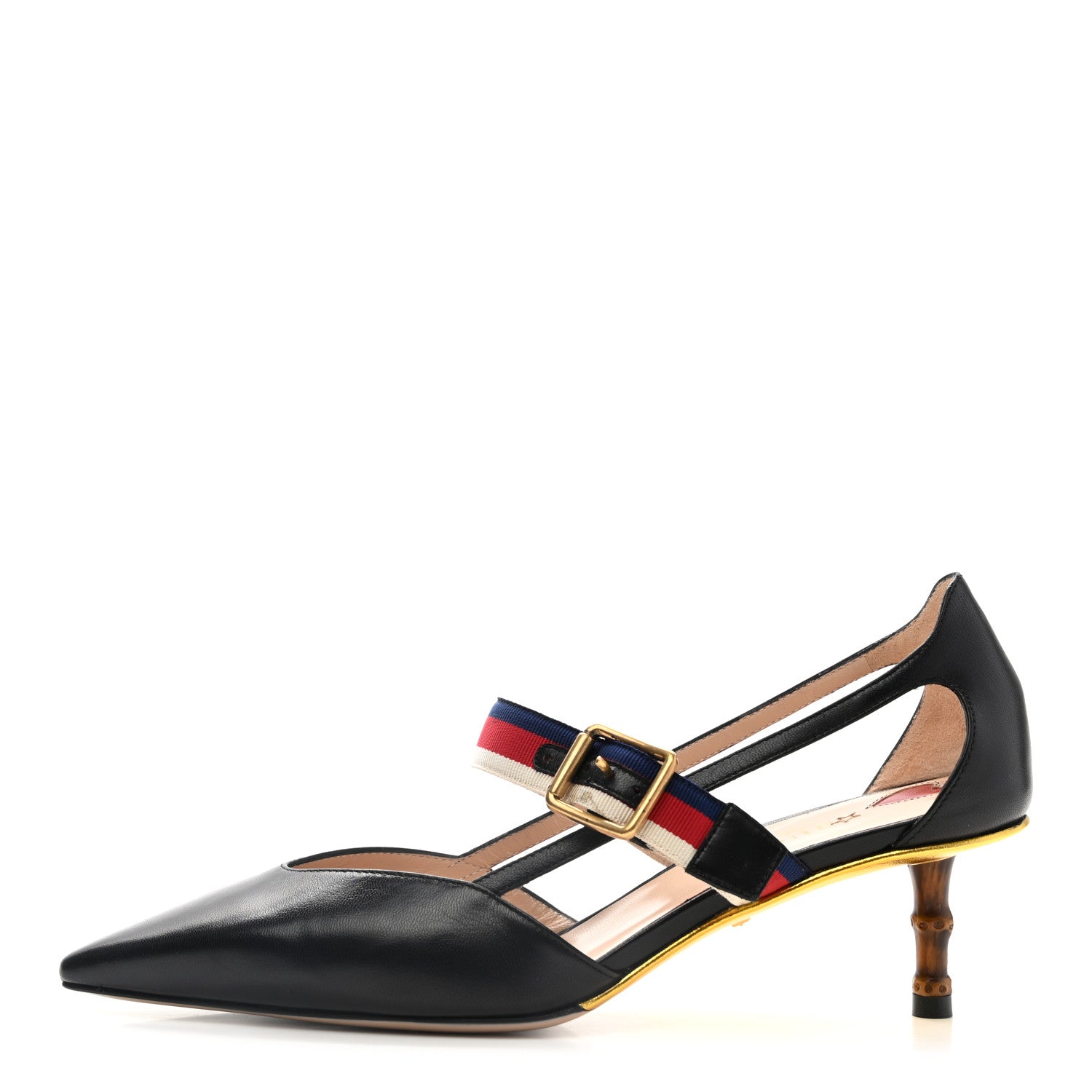Gucci Malaga Kid Grosgrain Sylvie Web Bamboo Mules 36.5 Black 1 of 15
