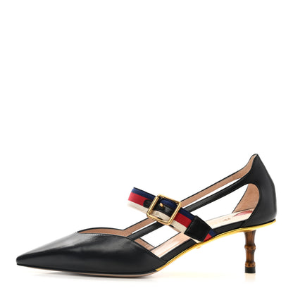 Gucci Malaga Kid Grosgrain Sylvie Web Bamboo Mules 36.5 Black 1 of 15