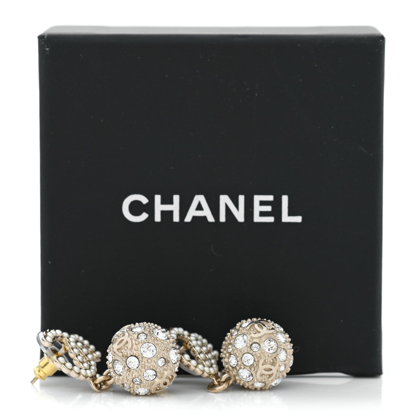 Crystal Pearl CC Drop Earrings Gold Pearly White