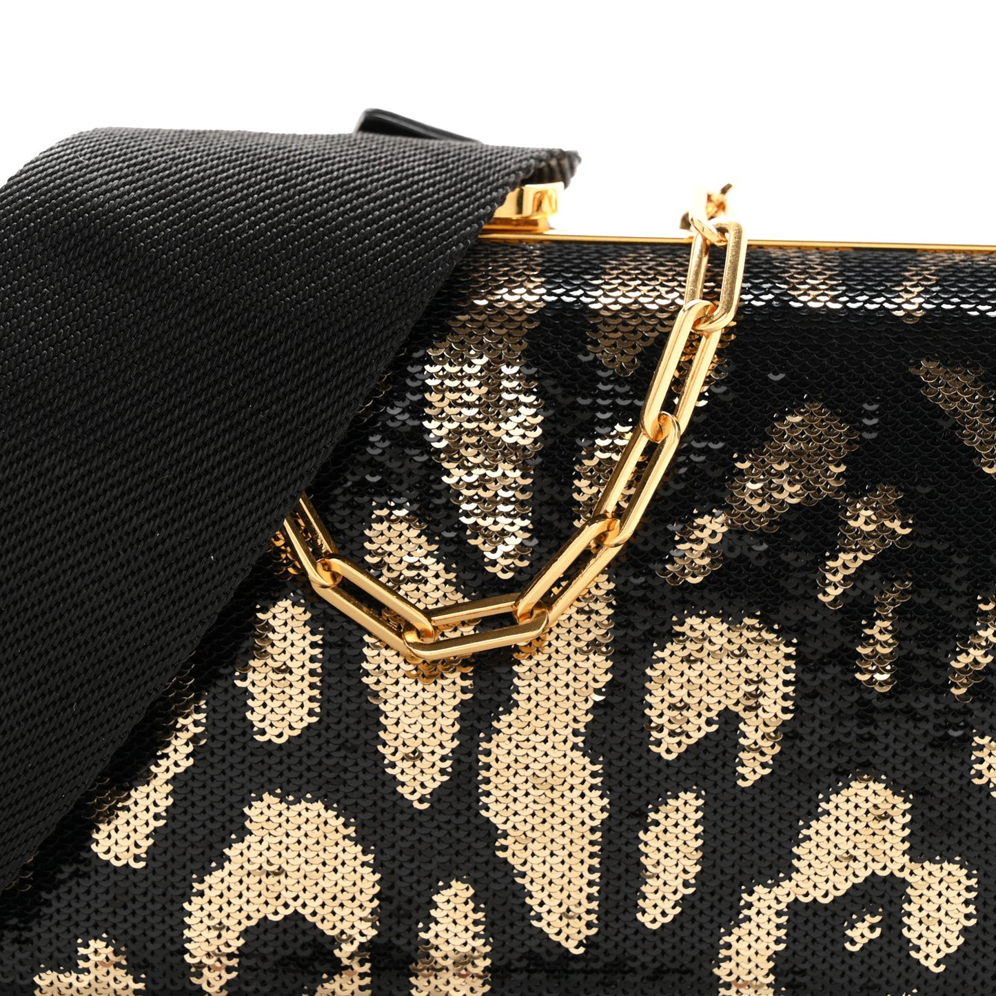 Sequin Embellished Leopard Print Crossbody Clutch Black Multicolor
