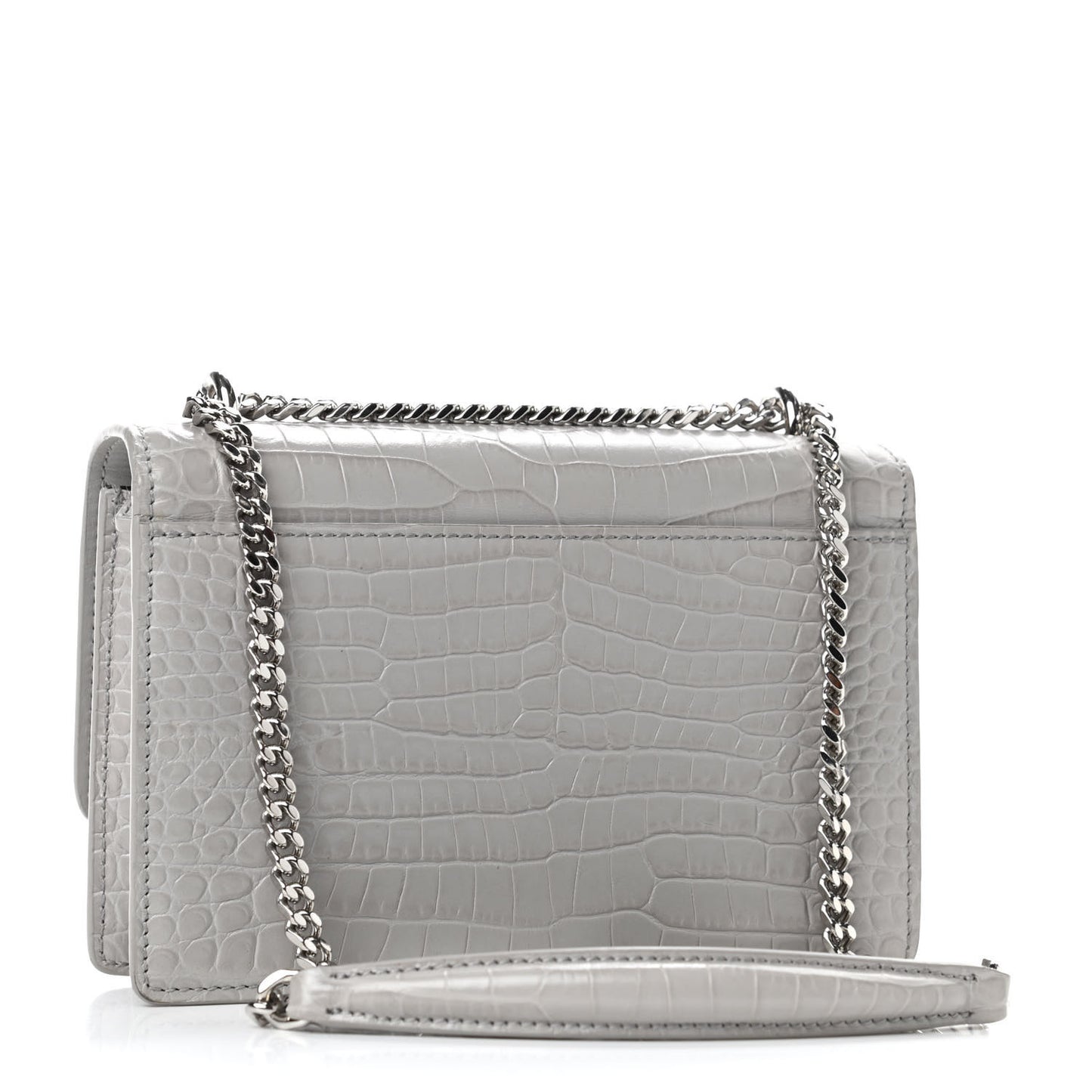 Calfskin Crocodile Embossed Monogram Sunset Chain Wallet Mouse Grey
