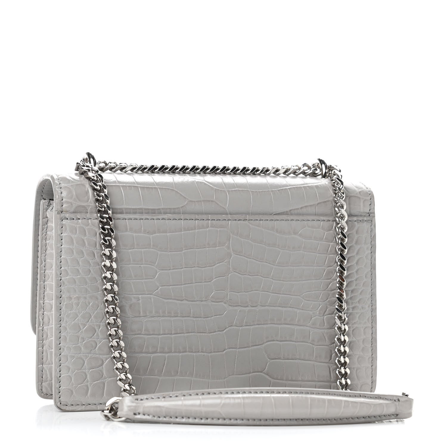 Saint Laurent Calfskin Crocodile Embossed Monogram Sunset Chain Wallet Mouse Grey 2 of 5